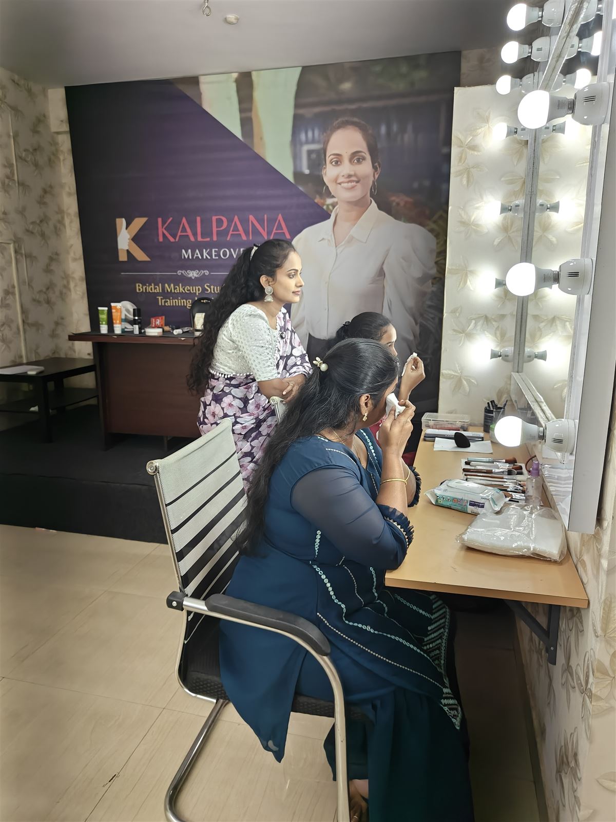 Student in professional bridal makeup course