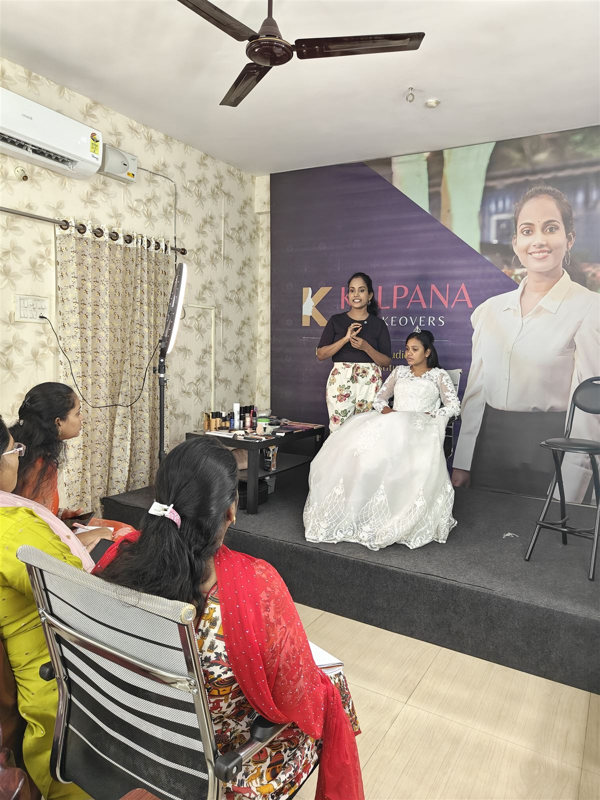 Elite bridal makeup, hair and saree draping student work